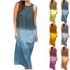 Женское градиентное платье-майка без рукавов с разрезом подол, свободный крой, летние летние струящиеся повседневные пляжные платья с круглым вырезом с круглым вырезом