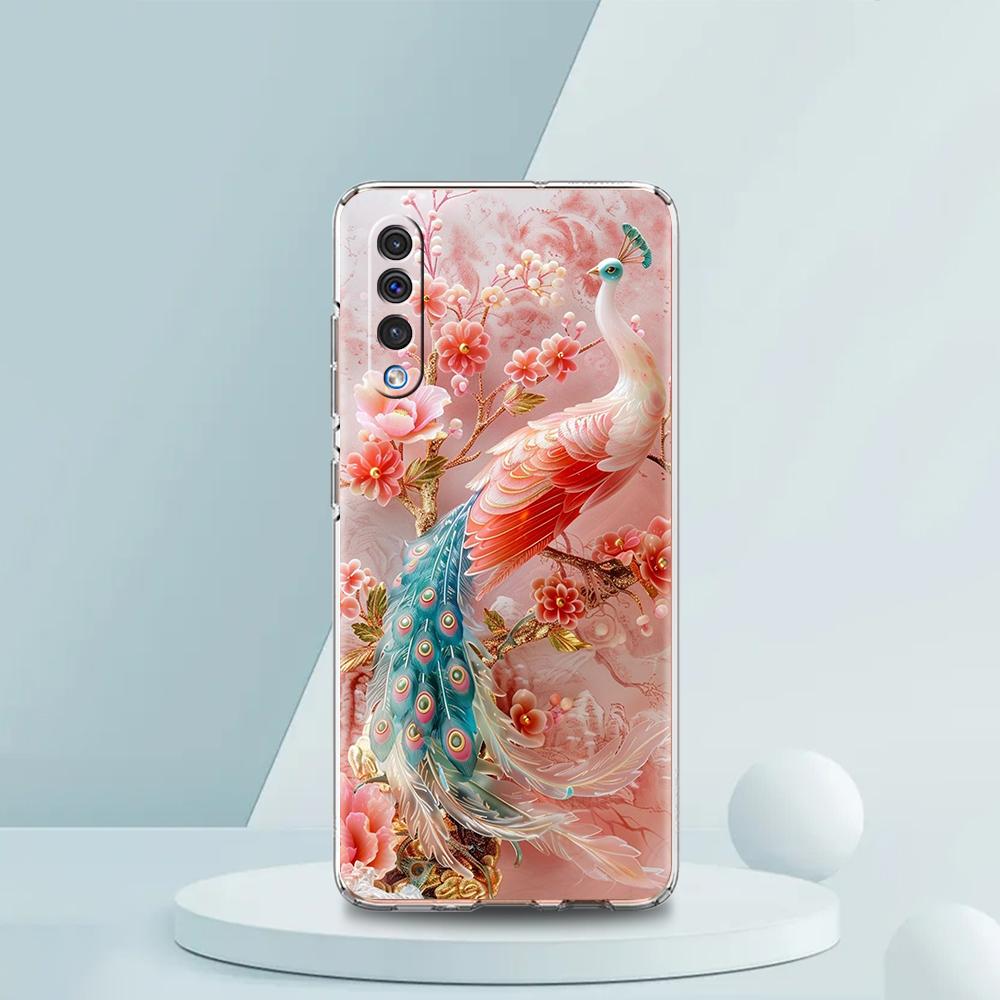 Прозрачный чехол для телефона Samsung Galaxy A16 A14 A12 A22 A24 A42 A02 A06 A20 A30 A40 Мягкий ТПУ чехол Цветочный Цветочный Узор Птица