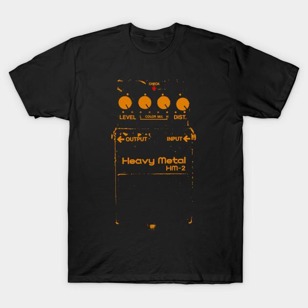 Asian Size Men Black Print T-shirt Chainsaw Guitar Pedal (Boss Hm-2) No-Cut Heat Transfer Print Cotton Tshirt