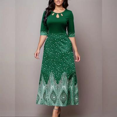 Элегантное платье с вырезом с цветочным принтом, платье с круглым вырезом с короткими рукавами для вечеринок и банкетов, женская одежда