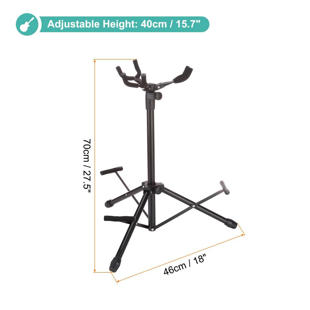 uxcell Triple Guitar Adjustable Stand for and Bass Folding Black Stand, Floor-Mounted, Multi-Guitar Electric, Acoustic, Guitars, Tripod,