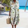 Neck Short Sleeves Loose Vintage Floral Print Bohemian Style A-line Knee Length Dating Beach Midi Dress
