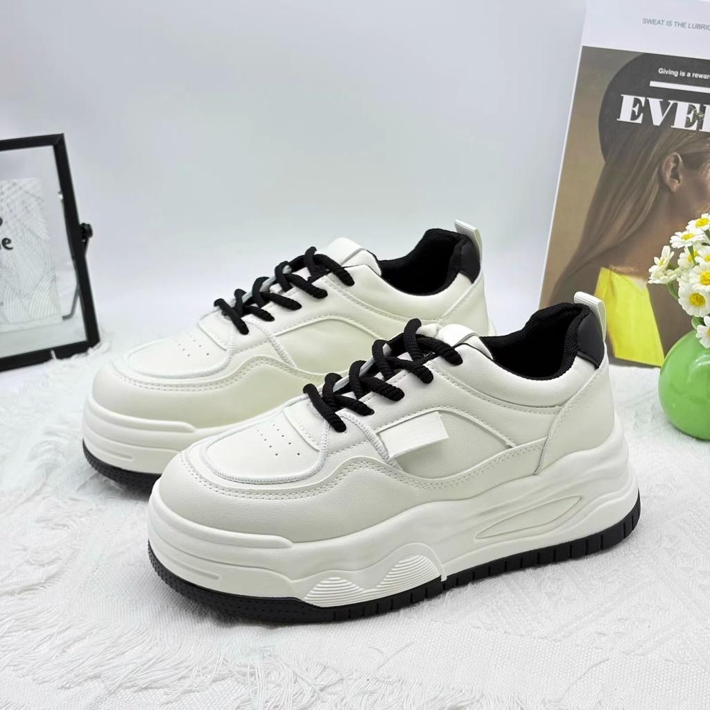 2025 Spring New Thick-soled Heightening Little White Shoes Women's Popular Versatile Lace-up Single Shoes Muffin Casual Sports Shoes