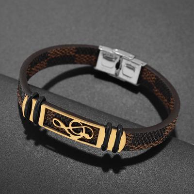 Стильный браслет из нержавеющей стали с застежкой и музыкальным символом, парный кожаный браслет в стиле панк, хип-хоп, праздничный подарок, аксессуары для вечеринок