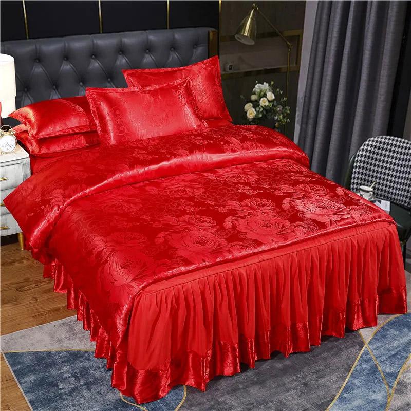 4 шт./комплект в европейском стиле, жаккардовая подкладка для кровати, пододеяльник, простыня, двуспальная кровать, комплект из четырех предметов, свадебный домашний текстиль, удобный комплект постельного белья, пододеяльник, костюм