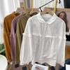 Cotton Linen Shirt Jacket Women Long Sleeve Button Comfort Vintage Solid Color Tops