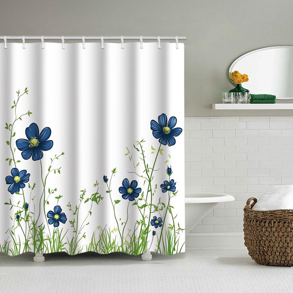 1/4 flowers and plants print shower Curtains, Toilet Seat Decoration, Shower Curtain with Carpet and Toilet Lid, 70.8x70.8 inch