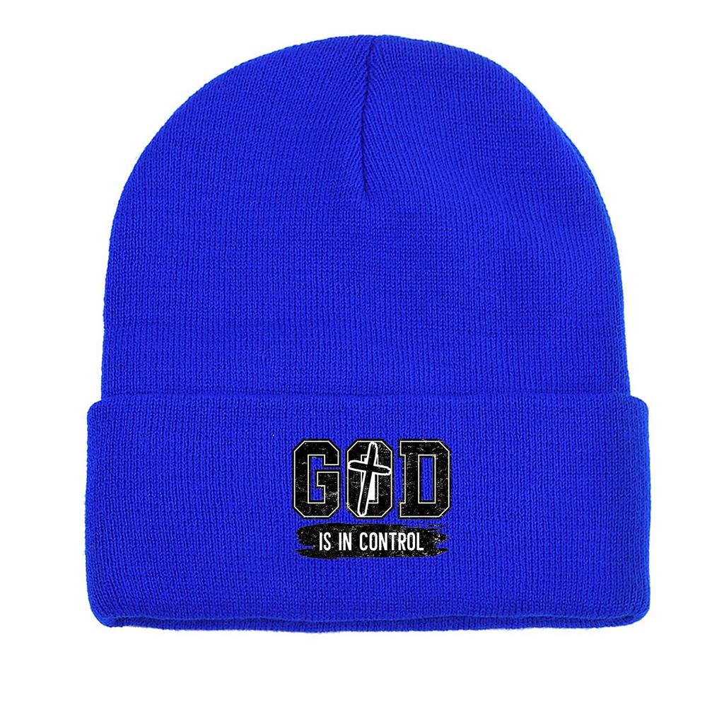GOD IS IN CONTROL" Winter Knit Cap Beanie, Skull Cap Autumn Stretchable Solid Bobble Hat Knitted Hat Beanie