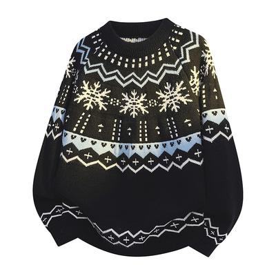 Пуловеры С Длинным Рукавом Свитера Унисекс Свитер Параграф Осень Зима Ретро Цветочный Узор Свободный Дизайн с Круглым Вырезом Чувство Нижнего Трикотажа