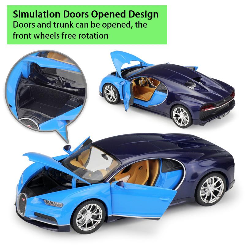 Масштаб 1/24 Welly Bugatti Chiron, модель автомобиля из сплава, литье под давлением, металлические игрушечные автомобили, модель автомобиля, коллекция высокой имитации, детские подарки