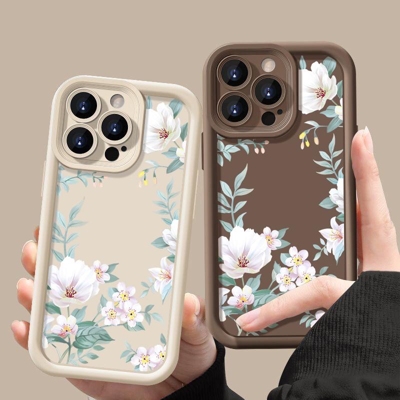 Простой цветочный принт Мягкий ударопрочный чехол TPU для iPhone 16 Pro Max 15 14 Pro 13 12 11 XR XS 8 7 Защита объектива Матовый чехол для телефона