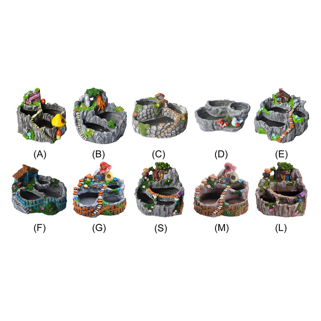 Rockery Villa Landscape Resin Flower Pot Multilevel Layered Bonsai Succulent Planter Home Decor