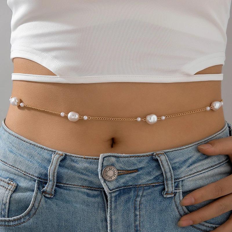 Bohemian Starfish Conch Shell Waist Chain for Women Fashion Imitation Pearl Personality Beach Belly Chain Body Jewelry Gifts