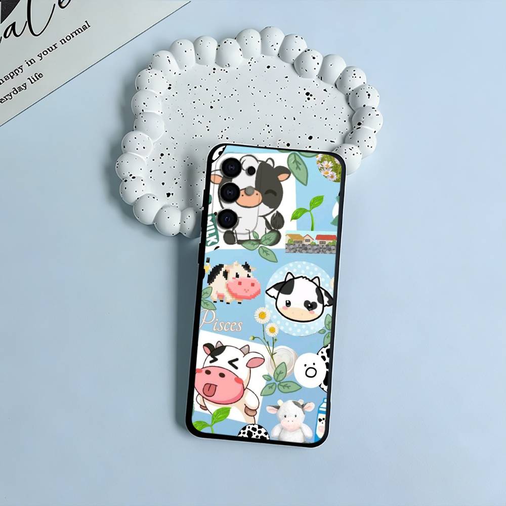 Cute and funny cow  Soft Silicone Case for Samsung S25, S24, S21, S22, S23, S30, Ultra, S20, Plus, FE, Lite-Black