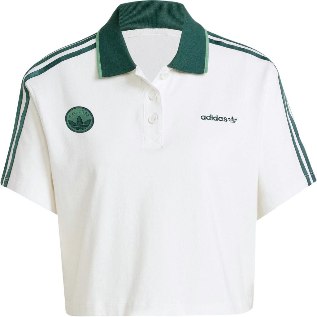 Adidas Свободная укороченная рубашка-поло с женскими топами с буквенным принтом, белая IX3555