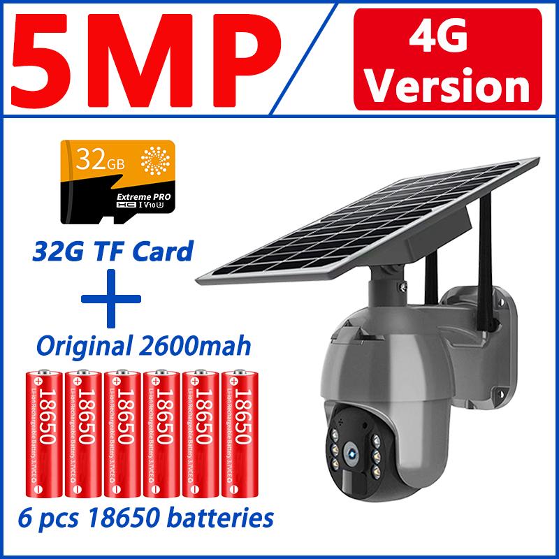 4G SIM-карта WIFI Солнечная батарея PTZ 3MP/5MP Уличная водонепроницаемая PIR-сигнализация Обнаружение движения P2P CCTV камера