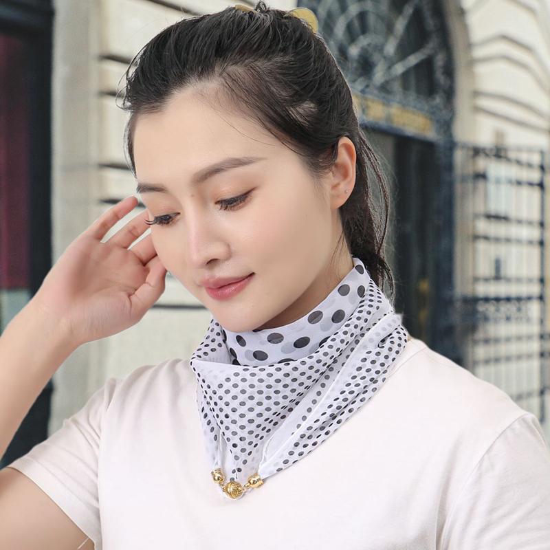 New Magnetic Snap Small Gold Ball Silk Scarf Square Scarf Chiffon Lazy Scarf Spring And Summer