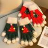 Knitted Christmas Gloves Unisex Christmas Tree Pattern Gloves Winter Touch Screen Fuzzy Gloves for Adults Kids Festive Wear