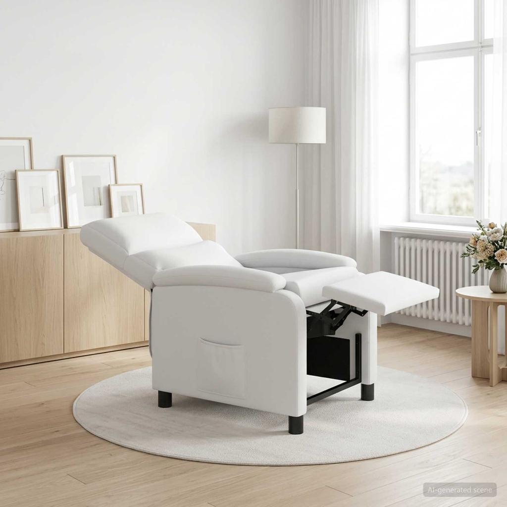 Recliner Chair White Artificial Leather