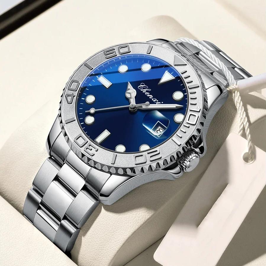 Модные Роскошные Мужские Кварцевые Часы из Нержавеющей Стали с Датой Мужские Часы Водонепроницаемые Светящиеся Деловые Повседневные Мужские Часы Reloj