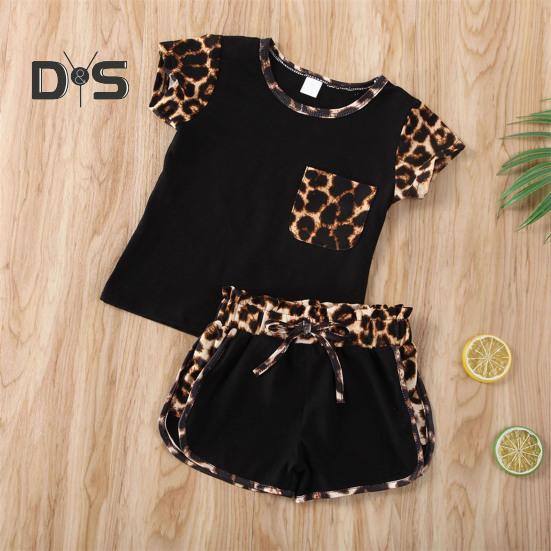 Комплект из 2 предметов с леопардовым принтом для девочки, летний топ с короткими рукавами и круглым вырезом, шорты, милый костюм для сестер на каждый день, для фотосессий и вечеринок