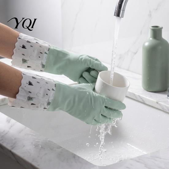 Rubber Dishwashing Gloves with Fleece Lining Long Sleeves Gloves, Thick Non-Slip Silicone Cleaning Wear Resistant Dish Velvet Reusable Waterproof