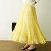 Dimanaf 2025 Летние женские новые юбки однотонные эластичные талии плиссированные сетчатые элегантные юбки желтые