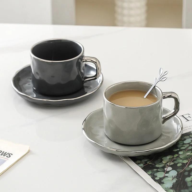 European Style Ceramic Coffee Cup with Saucer&spoon Set Afternoon Tea Dessert Tea Cup Breakfast Milk Cup Office Couple Water Cup