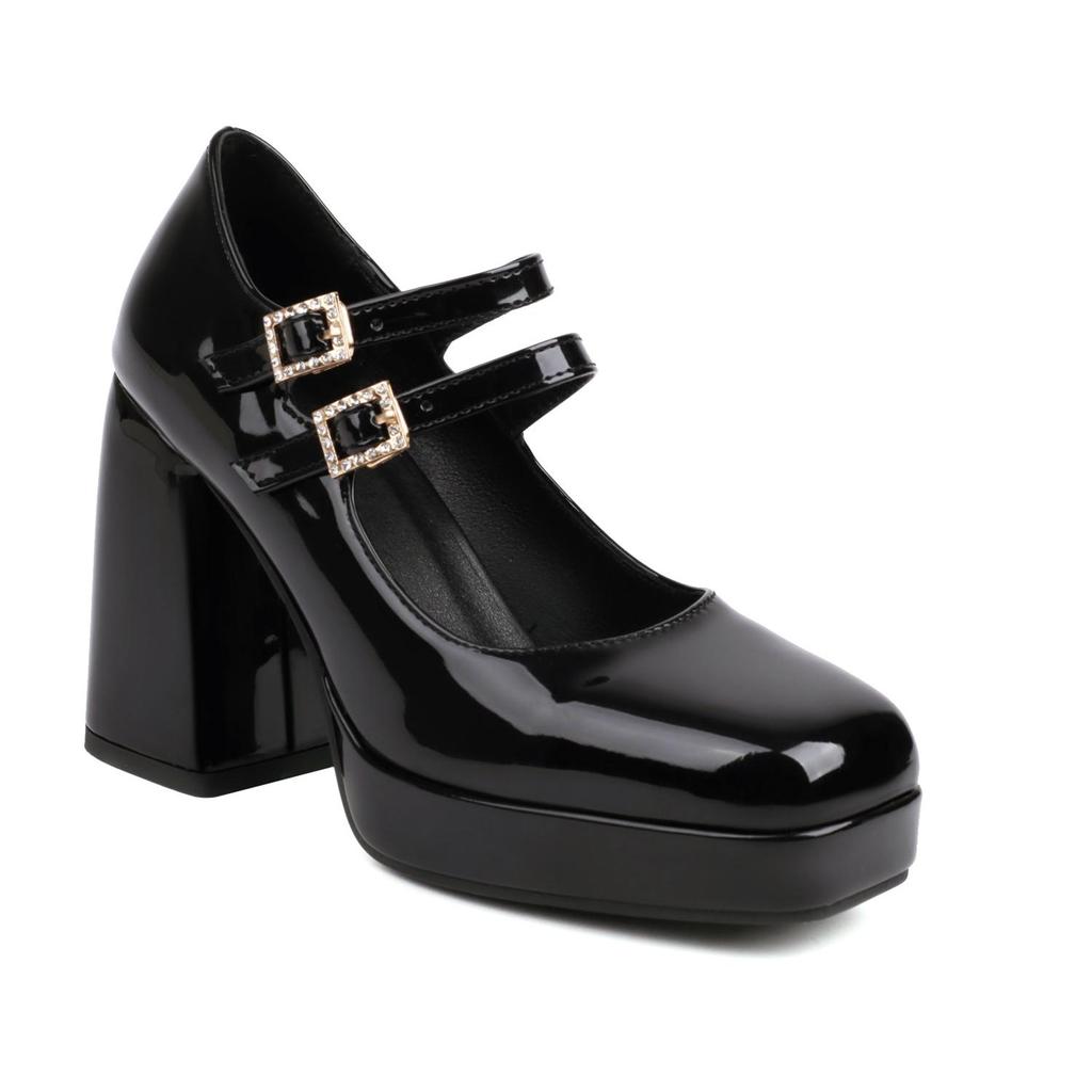 8.Women's High Heel Single Shoes Solid Color Simple Waterproof Platform Thick Heel Shallow Mouth Large Size Single Shoes Four Seasons Shoes