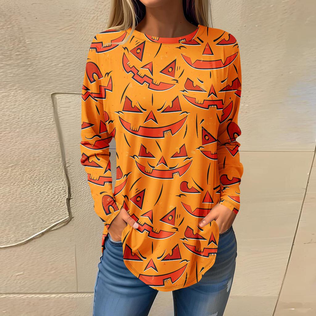 Tee Shirts For Women Fall Casual Long Sleeve Shirts Sweatshirt Halloween Printing Top Pullover