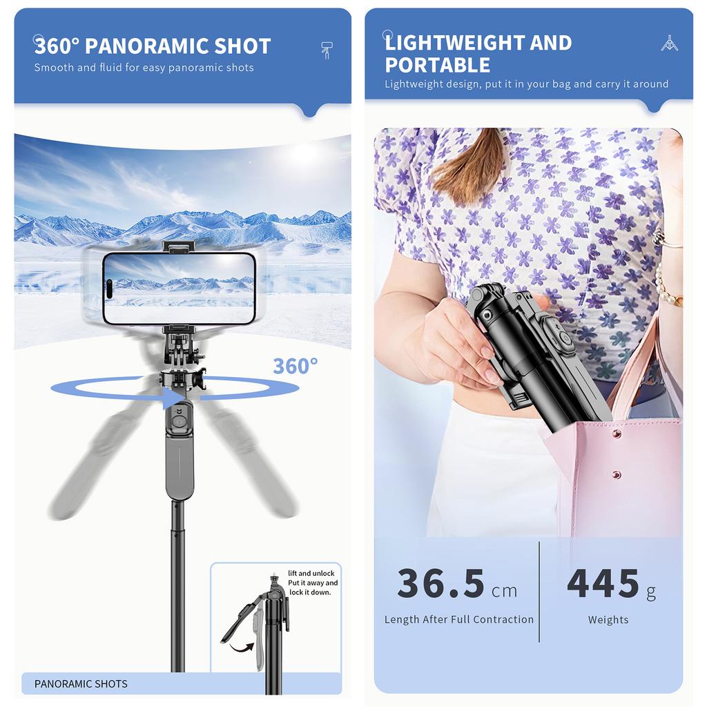 79.5-Inch Multi-function Selfie Stick Portable Gimbal Stabilizer with Aluminum Alloy Telescoping