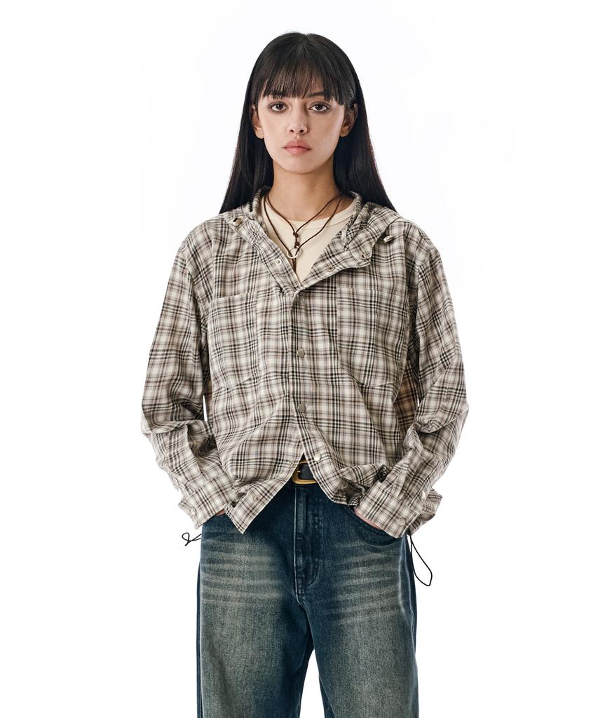 Куртка-дождевик с капюшоном Secondmono Check [Бежевый]_Sejk011Beige