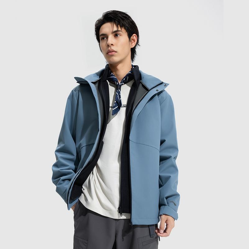 Li Ning Outdoor CF Shell Флисовая Водонепроницаемая Ветрозащитная Дышащая Прочная Теплая Куртка Три-в-Одном Куртка Унисекс Королевский Синий AWBV077-6