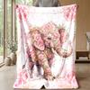 Pink Floral Elephant Card Theme blanket Lightweight Warm Flannel Blanket Decorative Throw Blanket for Home Decoration