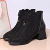 Fall New Chunky Single Shoes Women's Fashion Pointy Rhinester Butterfly Knot Side Zipper Comfortable Short Boots