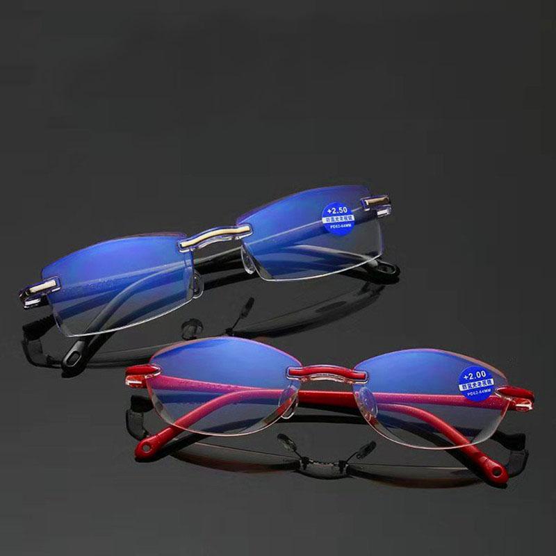 Классические очки для чтения без оправы с защитой от синего света для женщин и мужчин, квадратные очки без оправы для пресбиопии, диоптрии +1,0 1,5 2,5 4,0