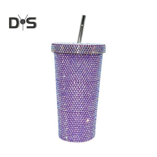 Термокружка со стразами из нержавеющей стали, термостакан с крышкой и соломинкой, бутылка для воды со сверкающими стразами, подарок на День святого Валентина