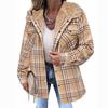 Grid Pattern Faux Lamb Wool Lining Hooded Jacket Women's Thick Warm Coat Single Breasted Long Sleeve Outerwear Autumn and Winter