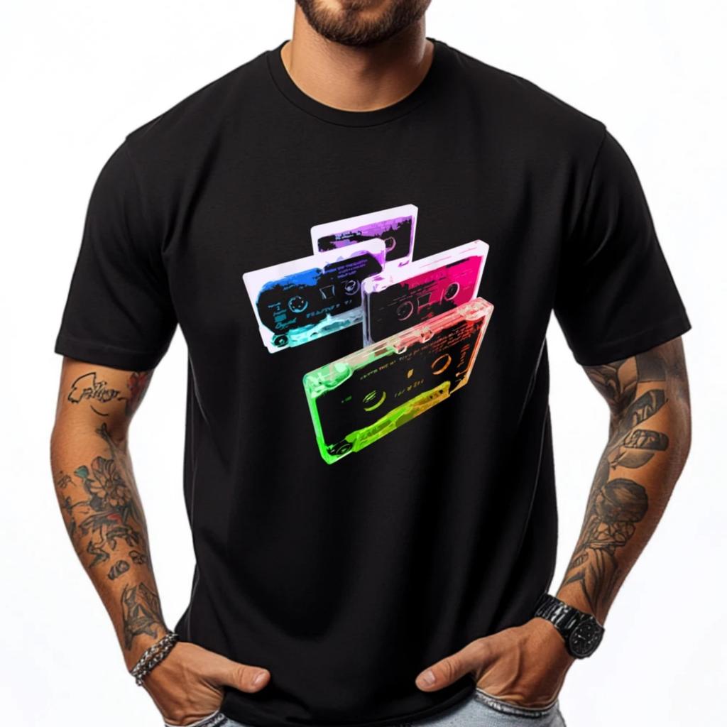 Rainbow Cassette Tapes Graphic T Shirts Men Cotton Man Clothes Hip Hop Clothing Christmas Punk Style