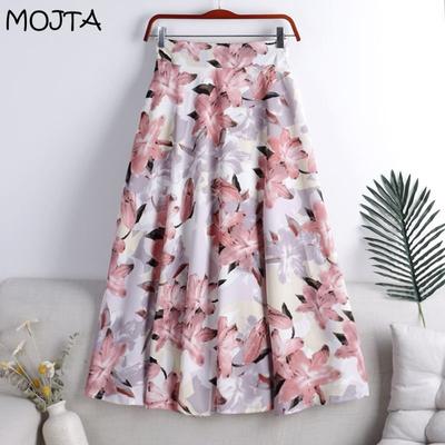Летняя женская шифоновая большая распашная юбка с эластичным принтом и высокой талией, трапециевидной юбкой средней длины