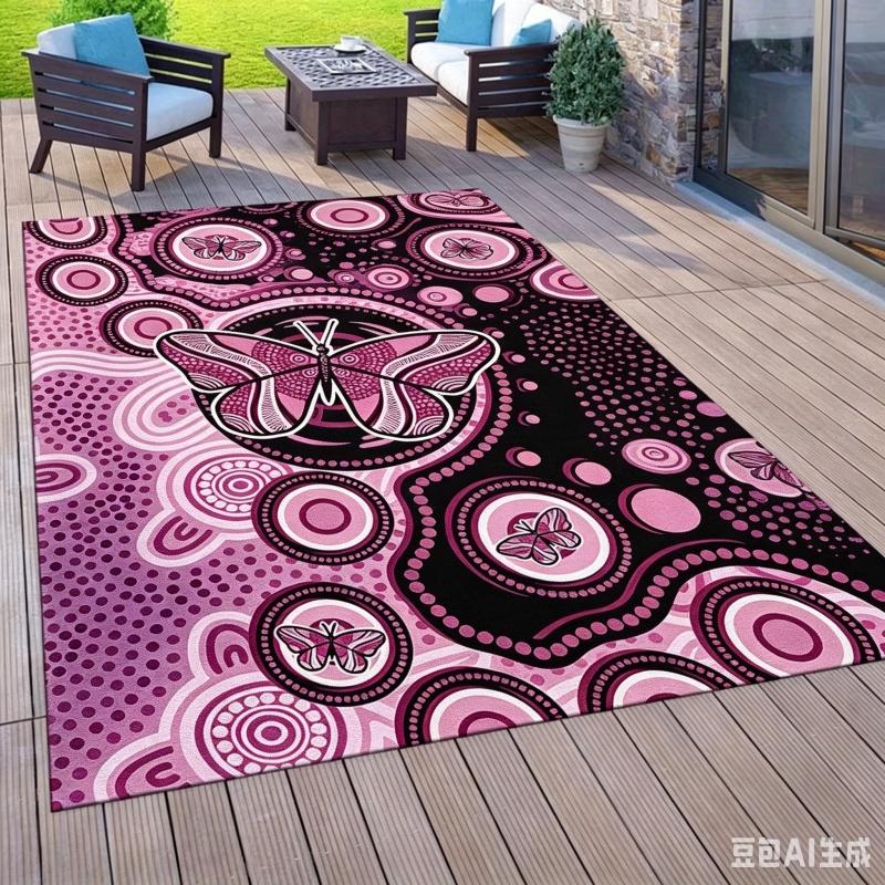 Newest Pink Aboriginal Butterfly Print Large Outdoor Rug Non Slip Patio Living Room Floor Carpet