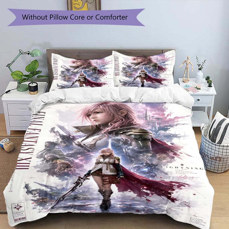 3pcs Duvet Cover Set (1*Duvet Cover + 2*Pillowcase, Without Core), Final Fantasy Print Bedding Set, Bedroom Decor, All‑Season, Birthday Gift