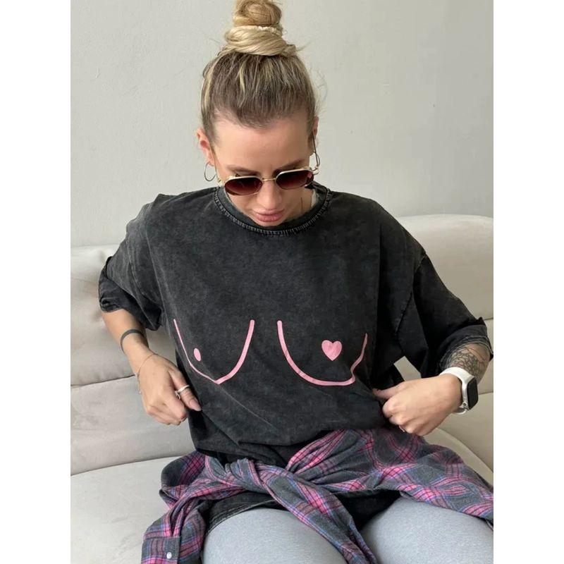 New Printed T-shirt Western Style New Fashion Washed Old Casual Loose Print T-shirt Top