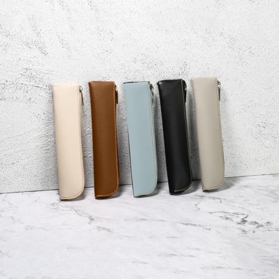 Пенал с гладкой молнией, вместительная вместительная сумка для ручек из искусственной кожи с большим отверстием для хранения канцелярских принадлежностей для девочек