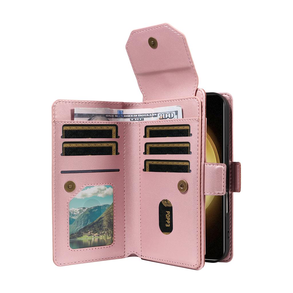 For Samsung Galaxy S23+ Case with Multi-Card Holder and Strap PU Leather Phone Cover Stand