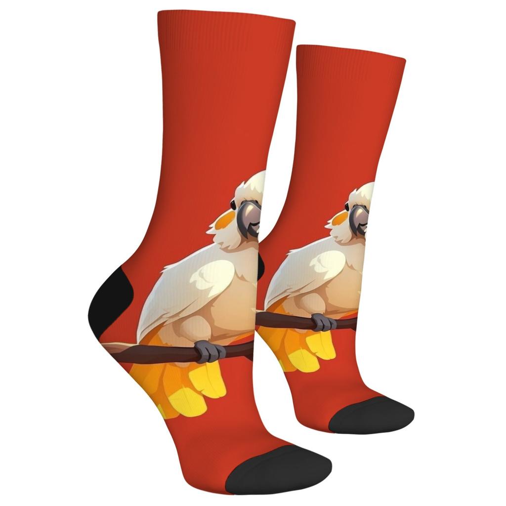 1 Pair All-Season Crew Socks Cartoon Cute Parrot Pattern Print Polyester Stocking for Casual Sports & Outdoor Men & Women