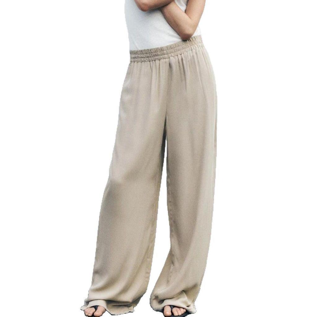 Весенние женские брюки из шелкового сатина с эластичной талией и широкими штанинами - Стильные и стройнящие