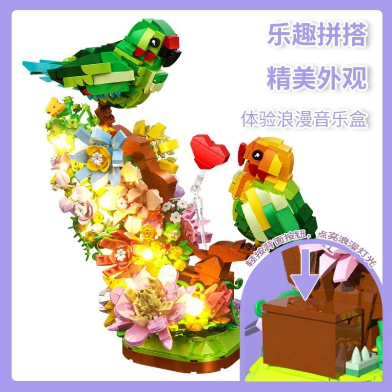 DIY MOC Small Particle Building Blocks 663009 Love Bird Parrot Series Girl Gift Assembly Toys for Children Gifts