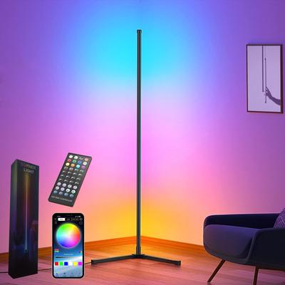 Напольный светильник с изменяющимся цветом RGB, Диммируемый, Высота 153 см, Угловой светодиодный светильник, Непрямое освещение, Регулируемая яркость и скорость, Японская инструкция