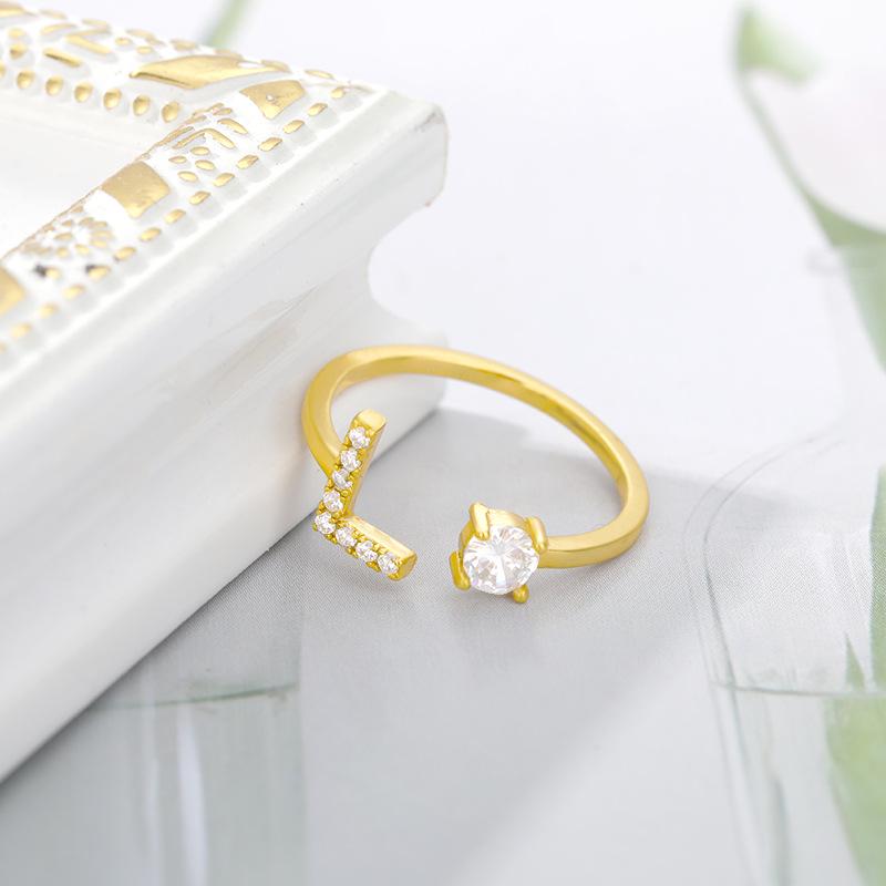 Gold Zircon Adjustable AZ Letter Ring for Women
